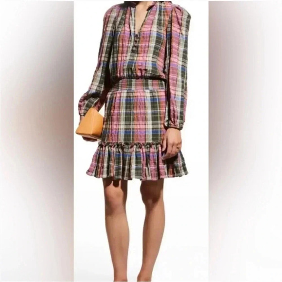 Veronica Beard Destiny plaid crinkled ruched mini dress - Picture 4 of 13
